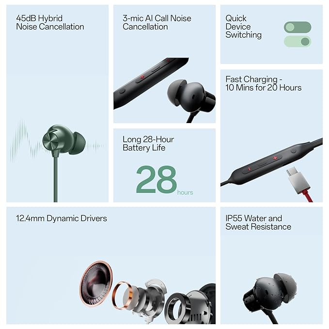 OnePlus Bullets Z2 ANC Bluetooth Earphones | 45dB ANC, Booming Black