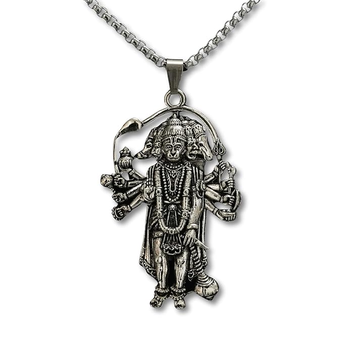 Silver Plated Panchmukhi Hanuman Ji Necklace