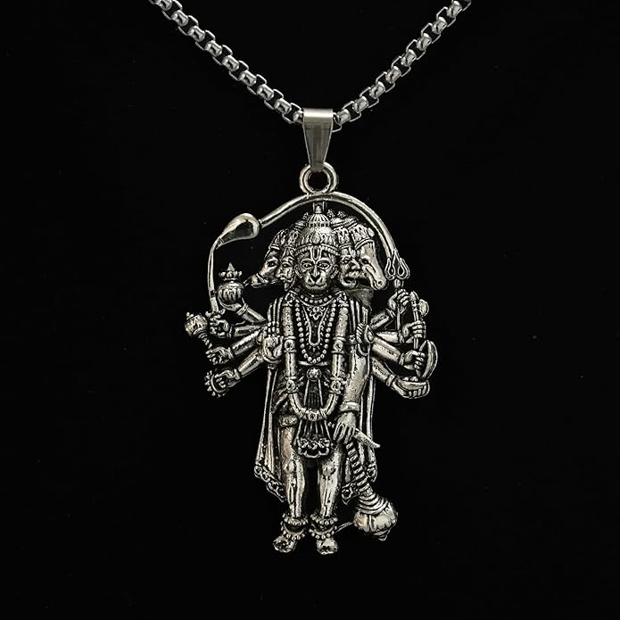 Silver Plated Panchmukhi Hanuman Ji Necklace