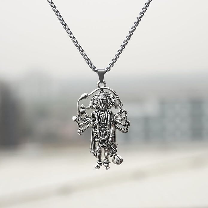Silver Plated Panchmukhi Hanuman Ji Necklace