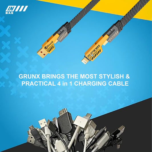 GrunX® INBAE 2025 Model 10th Gen | High Grade 4 In 1 Cable | Gold Plated Ports | Ultra Fast Charging & Data Transfer | Supporting Thunderbolt, Type C, Lightning, Type A For All iPhones & Laptop With 2 Year Warranty