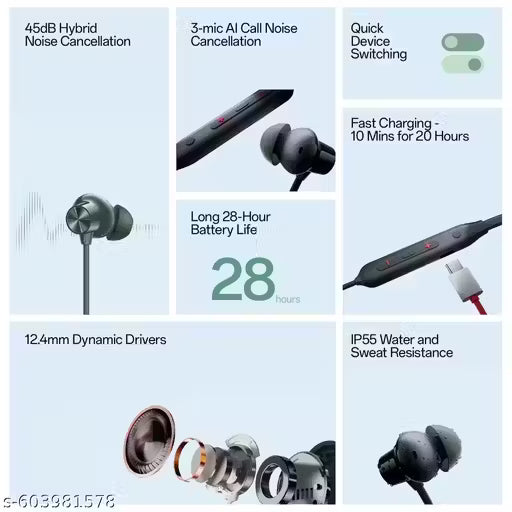 Wireless Bluetooth Neckband Headset Bluetooth Wireless in Ear Earphones with Mic, Bombastic Bass - 12.4 Mm Drivers, 10 Mins Charge - 20 Hrs Music, 30 Hrs ab1 Battery Life B357